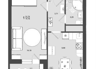 Продажа 1-комнатной квартиры, 31.7 м2, Клин