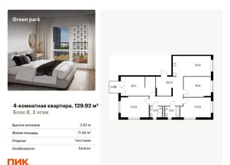 Продается четырехкомнатная квартира, 129.9 м2, Москва, Берёзовая аллея, 17к2, ЖК Грин Парк