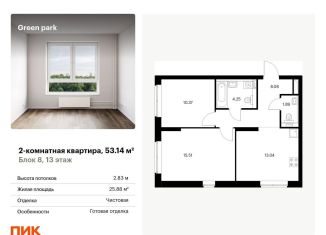 2-комнатная квартира на продажу, 53.1 м2, Москва, Берёзовая аллея, 17к2, ЖК Грин Парк