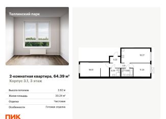 Продам двухкомнатную квартиру, 64.4 м2, Ленинградская область