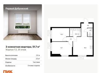 Продается двухкомнатная квартира, 51.7 м2, Москва, жилой комплекс Первый Дубровский, 1.2, метро Дубровка