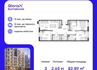 Продажа трехкомнатной квартиры, 82.9 м2, Санкт-Петербург, улица Шкапина, 43-45