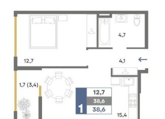 Продам 1-комнатную квартиру, 38.6 м2, село Мирное, Щедрая улица, 3