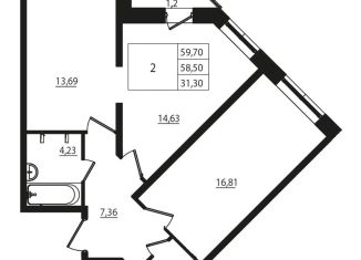 Продам двухкомнатную квартиру, 58.2 м2, Мурино, улица Шоссе в Лаврики, 78к1, ЖК Тридевяткино Царство