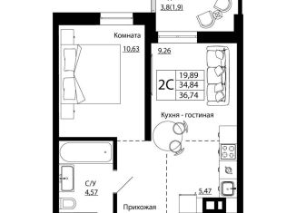 Продается 2-комнатная квартира, 36.3 м2, Ростов-на-Дону, улица Текучёва, 370/2