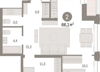 Продажа 2-комнатной квартиры, 66.1 м2, Новосибирская область