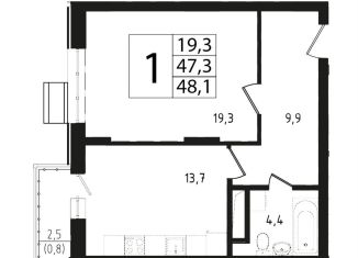 Продам 1-комнатную квартиру, 47.5 м2, Звенигород, 3-й микрорайон, 13