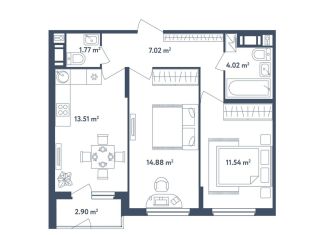 Продается 2-ком. квартира, 54.2 м2, поселок Мещерино