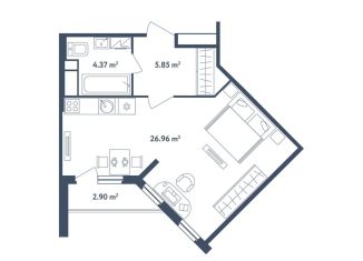 Продаю квартиру студию, 38.6 м2, поселок Мещерино