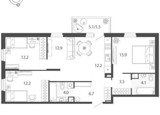 Продается трехкомнатная квартира, 83.2 м2, Тюмень, улица Парада Победы, 11, ЖК Финский залив