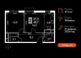 Продается 2-комнатная квартира, 47.6 м2, посёлок Развилка, Римский проезд, 13