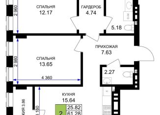 Продаю 2-комнатную квартиру, 65.1 м2, Калининградская область