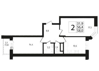 Продажа 2-ком. квартиры, 56.6 м2, Звенигород, 3-й микрорайон, 13