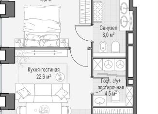 Продам однокомнатную квартиру, 56.6 м2, Москва