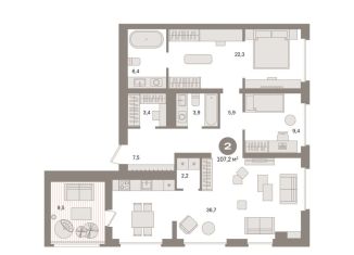 2-ком. квартира на продажу, 107.2 м2, Москва, метро Стахановская