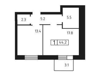 Продажа 1-комнатной квартиры, 44.2 м2, Ленинградская область, Вересковая улица, 1к1