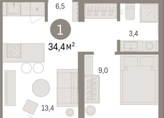 Продам однокомнатную квартиру, 34.4 м2, Свердловская область