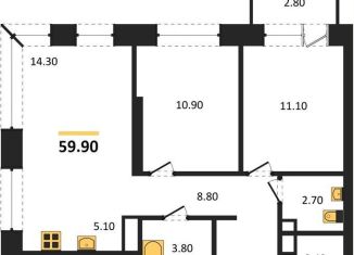 Продам 2-ком. квартиру, 59.9 м2, Новосибирск, Красносельская улица