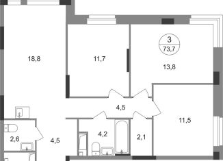 Трехкомнатная квартира на продажу, 73.7 м2, Москва