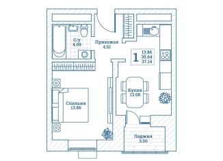 Продажа 1-комнатной квартиры, 37.3 м2, рабочий посёлок Монино, улица Генерала Ковачевича, 10к1, ЖК Новоград Монино