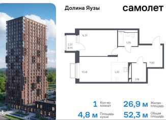 Продам 1-ком. квартиру, 52.3 м2, Мытищи, жилой комплекс Долина Яузы, 2