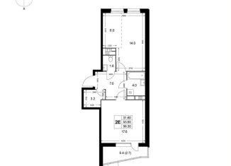 Продается двухкомнатная квартира, 56.3 м2, дачный посёлок Красково