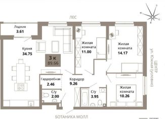 Продажа трехкомнатной квартиры, 89.7 м2, Екатеринбург, улица 8 Марта, 204В, метро Ботаническая