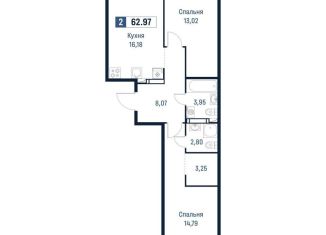 Продается двухкомнатная квартира, 62.1 м2, Мурино