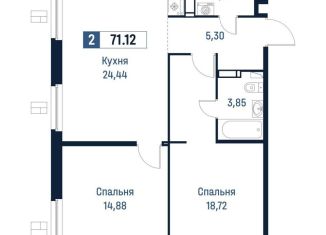 Продаю двухкомнатную квартиру, 71.1 м2, Ленинградская область