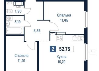 Продаю 2-ком. квартиру, 52.8 м2, Мурино