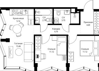 Продажа двухкомнатной квартиры, 56.8 м2, Москва, проспект Мира, 186Ас1