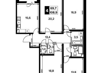 Продается четырехкомнатная квартира, 108.9 м2, поселок Битца, Южный бульвар, 8