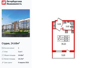 Продажа квартиры студии, 24.7 м2, Санкт-Петербург, муниципальный округ Пулковский Меридиан