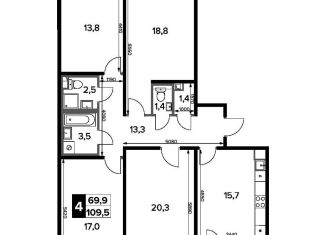 Продается четырехкомнатная квартира, 109.5 м2, деревня Сапроново