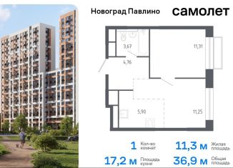 Продаю однокомнатную квартиру, 36.9 м2, Балашиха, жилой квартал Новоград Павлино, к6