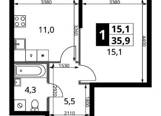 Продаю 1-ком. квартиру, 35.9 м2, деревня Румянцево, СНТ Гипрохим, 1Ас1