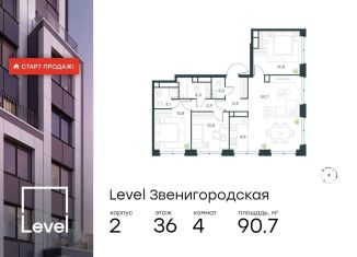 Продажа четырехкомнатной квартиры, 90.7 м2, Москва, жилой комплекс Левел Звенигородская, к2