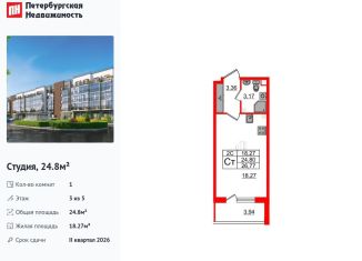 Продается квартира студия, 24.8 м2, Санкт-Петербург, муниципальный округ Пулковский Меридиан
