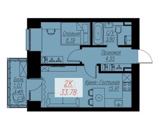 Продам 2-ком. квартиру, 33.8 м2, Красноярск, Кировский район, Семафорная улица, 441Ас2