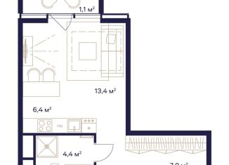 Квартира на продажу студия, 33.2 м2, Москва, жилой комплекс Союз, к4, метро Ботанический сад