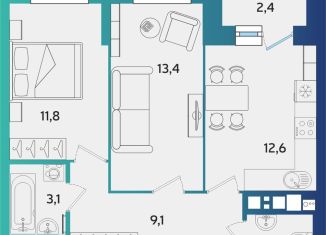 Продам 2-комнатную квартиру, 53.2 м2, Удмуртия, улица Архитектора П.П. Берша, 44