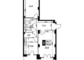 Продажа 2-комнатной квартиры, 70 м2, поселок Битца, Южный бульвар, 10