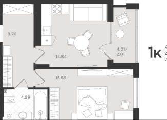 Продам 1-комнатную квартиру, 45.5 м2, Светлогорск