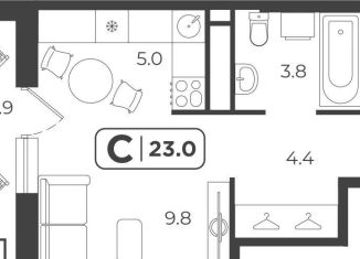 Квартира на продажу студия, 23.1 м2, Тюмень, Холодильная улица, Центральный округ