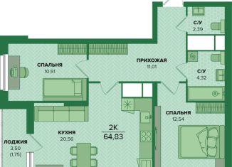 Продаю двухкомнатную квартиру, 64.8 м2, 