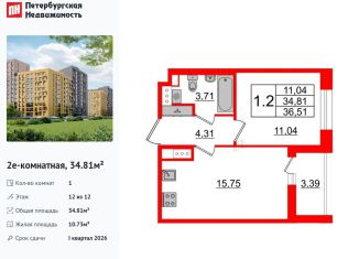 Продажа 1-ком. квартиры, 34.8 м2, Санкт-Петербург, метро Комендантский проспект