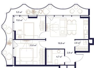 Продажа двухкомнатной квартиры, 59.6 м2, Москва, жилой комплекс Союз, к4, метро Ботанический сад