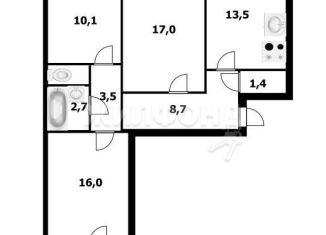 Продается трехкомнатная квартира, 74 м2, Новосибирск, улица Гребенщикова, 10