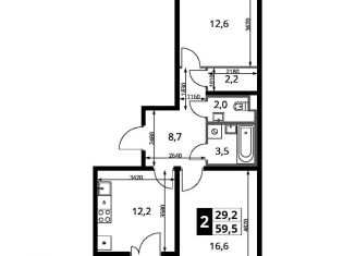 Продажа двухкомнатной квартиры, 59.5 м2, Московская область, Южный бульвар, 10