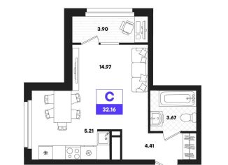 Продается квартира студия, 32.2 м2, Тюмень, Калининский округ, улица Бориса Прудаева, 7с2